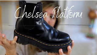 CHELSEA PLATFORM BOOT  DOC MARTENS  QUICK REVIEW amp LOTS OF MODELING SHOTS WITH DIFFERENT OUTFITS [upl. by Hoseia]