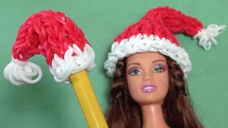 Rainbow Loom Charms  Loom Bands Santa Hat Pencil Topper Christmas  How to make Weihnachten [upl. by Sunda471]