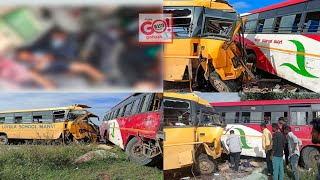 TWO CHILDREN KILLED 55 INJURED AS SCHOOL VAN AND BUS COLLIDE IN ROAD ACCIDENT IN RAICHUR DISTRICT [upl. by Bowra]