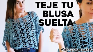 CÓMO TEJER BLUSA A CROCHET teje una blusa suelta a crochet en punto calado  tutorial paso a paso [upl. by Ahcatan]