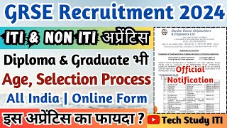 GRSE Apprentice 2024 GRSE 10th ITI Diploma amp Graduate Apprentice Vacancy 2024 GRSE Recruitment [upl. by Artinahs267]