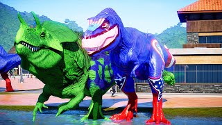 Hulk vs Captain America The ultimate dinosaur showdown in Jurassic World Evolution [upl. by Grory]