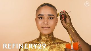 Gold Glitter Makeup Looks That Are So Extra  Short Cuts  Refinery29 [upl. by Ahsauqram688]