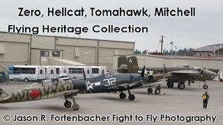 B25 Mitchell A6M3 Zero P40 Tomahawk and F6F Hellcat  Startup Taxi Takeoff Recover [upl. by Acebber509]