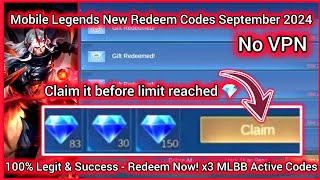 2 Mobile Legends Redeem Codes September 27 2024  MLBB Diamond Codes  SEPT 28 Win ML Weekly Pass 💎 [upl. by Oramlub271]