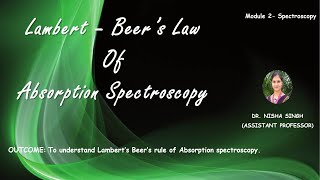 Lambert Beers Law of Absorption Spectroscopy By Dr Nisha Singh [upl. by Eidoow]