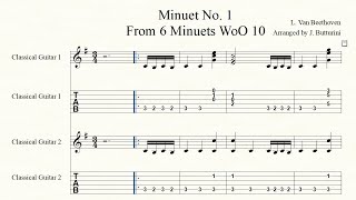 MINUET No 1 WoO 10 L van Beethoven arranged for guitars with tab [upl. by Hsenid]