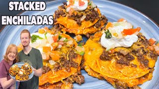 STACKED ENCHILADAS A Ground Beef Enchilada Mexican Dish [upl. by Ereveneug]