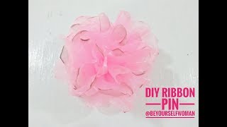 DIY Cara Membuat Pin Bunga Dari Pita Organdi [upl. by Neimad325]