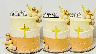 BAPTISMAL CAKE DECORATION  Neutral Colors for Christening Idea  Vintage Style for Inspo youtube [upl. by Delastre]