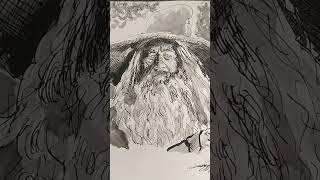 Nanquim Ink and wash inkdrawing desenhoananquim gandalf aguada bicodepena inkpen arte art [upl. by Conah]