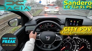 2022 Dacia Sandero Stepway TCe 90 91 PS CITY POV DRIVE with Fuel Consumption [upl. by Anoif979]