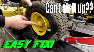 How To Get Riding Mower Tire Back On Rim Tire Came Off Rim Easy Fix Tire Wont Air Up Wont Inflate [upl. by Corliss796]