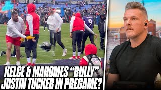 Patrick Mahomes amp Travis Kelce Kick Justin Tuckers Equipment During Pregame Were They Wrong [upl. by Fax]