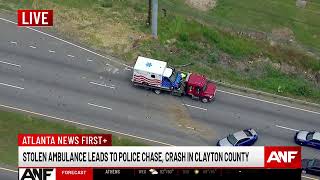 BREAKING NEWS Stolen ambulance leads to police chase crash in Clayton County [upl. by Lacee]