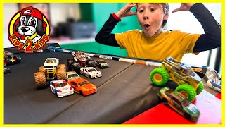 MONSTER TRUCKS VS RACE CARS 🏎️ TREADMILL RACE Monster Jam Race Cars [upl. by Ainniz]