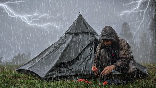 LONG SUPER HEAVY RAIN in 2 DAY NONSTOP • Solo Camping RAIN STORM amp THUNDERSTORM ALL NIGHT • ASMR [upl. by Campos]