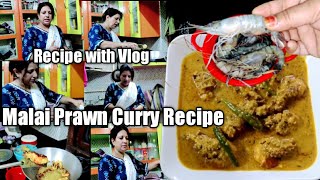 Malai Prawn Curry Recipe  Recipe with Vlog  Rounaque Kitchen N Vlog Meesho flipkart [upl. by Hawker297]