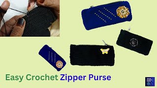 Easy and Beautiful Crochet Zipper PursePouch Design1 Crochet Zipper Purse Tutorial [upl. by Zeba875]