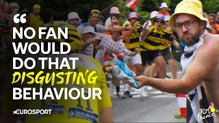 Tour de France SPECTATOR THROWS bag of CRISPS into Tadej Pogacar and Jonas Vingegaards face 😳 [upl. by Gilberta]