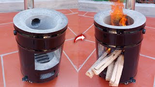 Making smokeless wood stove with cement and oil barrels is both easy and saves firewood [upl. by Magna968]