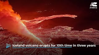 Iceland volcano erupts for 10th time in three years [upl. by Aubree698]