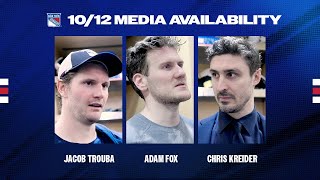 NYR vs UTA Jacob Trouba Adam Fox amp Chris Kreider Postgame Media Availability  Oct 12 2024 [upl. by Kalila]