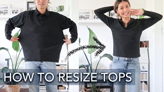 How to ALTER tops to fit you Resize oversized tshirts to fitted DIY sewing alteration thrift flip [upl. by Aretse]