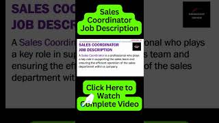 Sales Coordinator Job Description  Sales Coordinator Responsibilities and Duties [upl. by Pinkham]