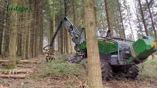 DouglasienDurchforstung Harvester John Deere mit Langkran 15032024 [upl. by Mosi170]