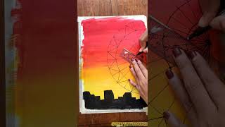 How to draw easy sunset drawing for beginners  Cityside view [upl. by Josephson]