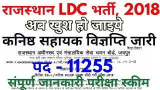 राजस्थान LDC कनिष्ठ सहायक 11255 पद भर्ती 2018  Rajasthan RSMSSB ldc clerk vacancy 2018 [upl. by Warde]