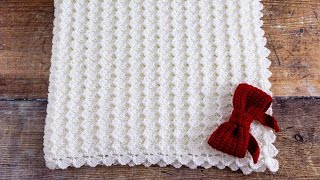 🎀 BEAUTIFUL Shell Stitch Crochet Baby Blanket Pattern 1 Row Repeat Only 🤩 [upl. by Byrne]