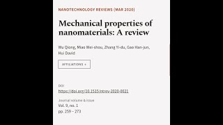 Mechanical properties of nanomaterials A review  RTCLTV [upl. by Nahta]