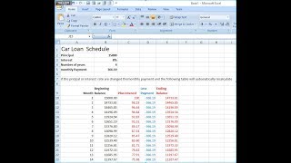 How to prepare Car Loan Repayment schedule in Excel [upl. by Eilla]