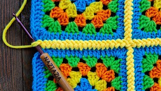 How to Connect Granny Squares with Slip Stitch Braids Method [upl. by Maleen]