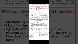 IPPB Bank Executive Recruitment 2024  Online Vacancy [upl. by Nilram]