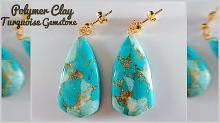 HOW TO MAKE GEMSTONES OUT OF CLAY  TURQUOISE  EARRINGS TUTORIAL  LOVICRAFT [upl. by Bamby86]