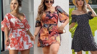 Tendencia Moda Mujers de Verano con Estampado Estilo Elegante Sencillos y Finos Vestidos [upl. by Rimahs]