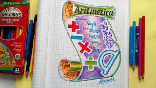 CARATULA DE ARITMETICA  Caratulas para cuadernos [upl. by Zacarias]