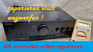 Hifi Verstärker kaputt Wackelkontakt  Kein Ton  Amplifier repair tutorial Endstufe Fehlersuche [upl. by Draned]