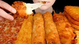 ASMR Pizza Crunchy Mac amp Cheese Rolls Mozzarella Corn Dog Hash Browns Fish amp Fries [upl. by Malloch75]