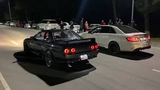 Mercedes W212 E63 AMG vs Nissan Skyline GTR R32 [upl. by Nehgam]