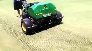 John Deere Aercore 800 with needle tine [upl. by Eibor]