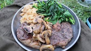 Trangia Cooking  Ribeye Steak Couscous Spinach amp Mushrooms [upl. by Sam959]