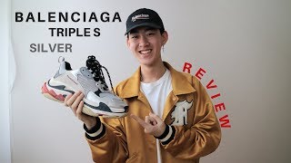 Balenciaga Triple S Silver miniReview  Onfeet  KVINKICKZ [upl. by Elfont125]