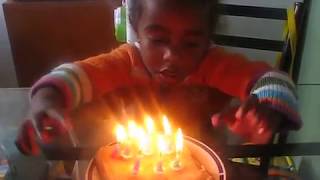 Two year old singing Happy Birthday with funny candle blowing [upl. by Notle629]