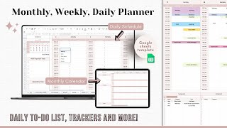 WEEKLY PLANNER Google Sheets Template  Monthly Calendar  Daily Schedule Spreadsheet [upl. by Reidar]