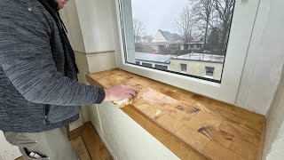 Fensterbank mit Holz verkleiden 💚🥰 holzpflaster [upl. by Egief765]