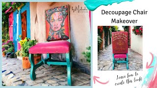 How to Use Decoupage on Fabric  Upholstered Decoupage Chair  Blending Paint Chair Makeover [upl. by Raynor937]